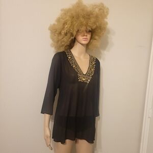 Michael Kors Black Sheer Tunic with Gold Accents